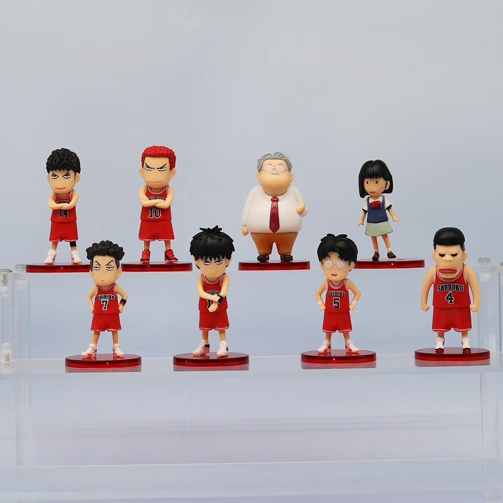 8 Pcs/Set Slam Dunk Series Anime Figures 6.5-7.5cm Sakuragi Hanamichi Rukawa Kaede Q Version Standing Posture Model Ornaments