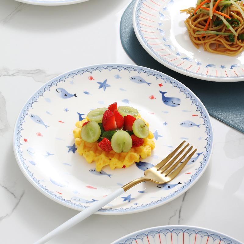 Sada keramických talířů Delfín, Kreslený Vlastní, Domácí, Západní, Restaurace, Steak, Kuchyně, Roztomilý, Nový, Severský styl