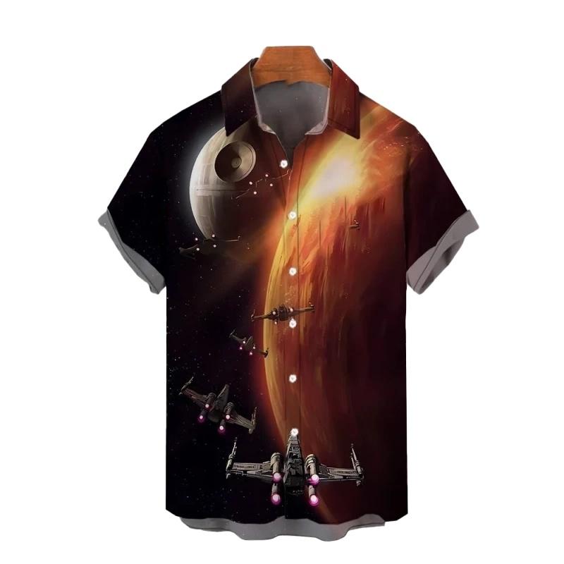 Hawaiian Shirt: Airplane Print Short Sleeved Quick Drying Beach Casual Party Holiday Shirt