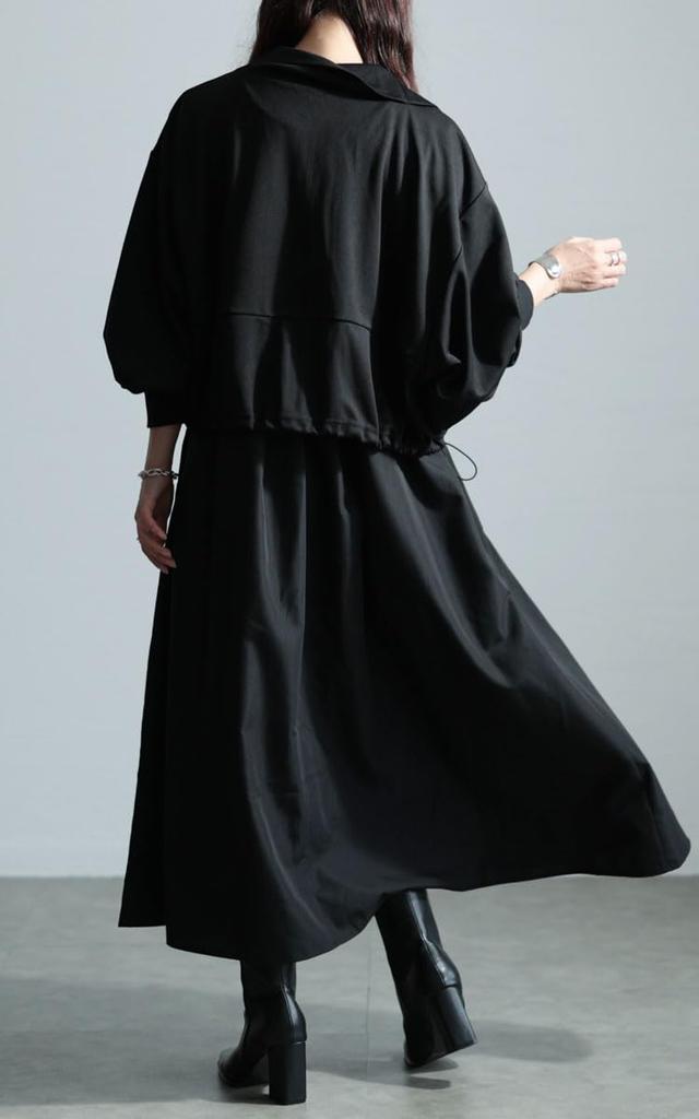 Gold Japan Plus Size Dress Long Mixed Coordinates for Fall and Sizes Black Women's Set, Blouson, Cropped, Material, Flared, Stretch, Spring, Nw-24029,