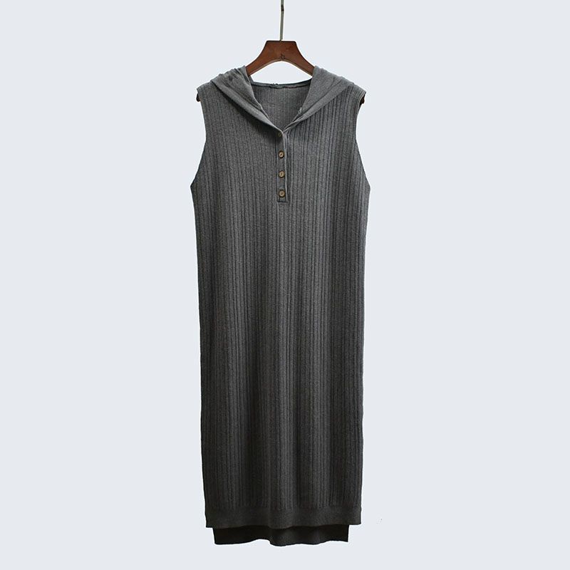 

Spring and Autumn Knitted Straight Vest Loose and Lazy Style Sleeveless Vest Dress below the Knee Slimming Mid-Length Dress Women s Clothing Gray One size