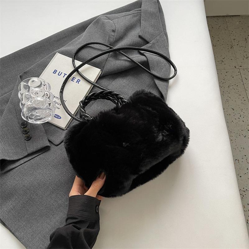 

Осенне-зимняя плюшевая наплечная сумка кроссбоди, женская модная плиссированная теплая сумка-хобо из искусственного меха, милая маленькая сумочка 24x13x19cm