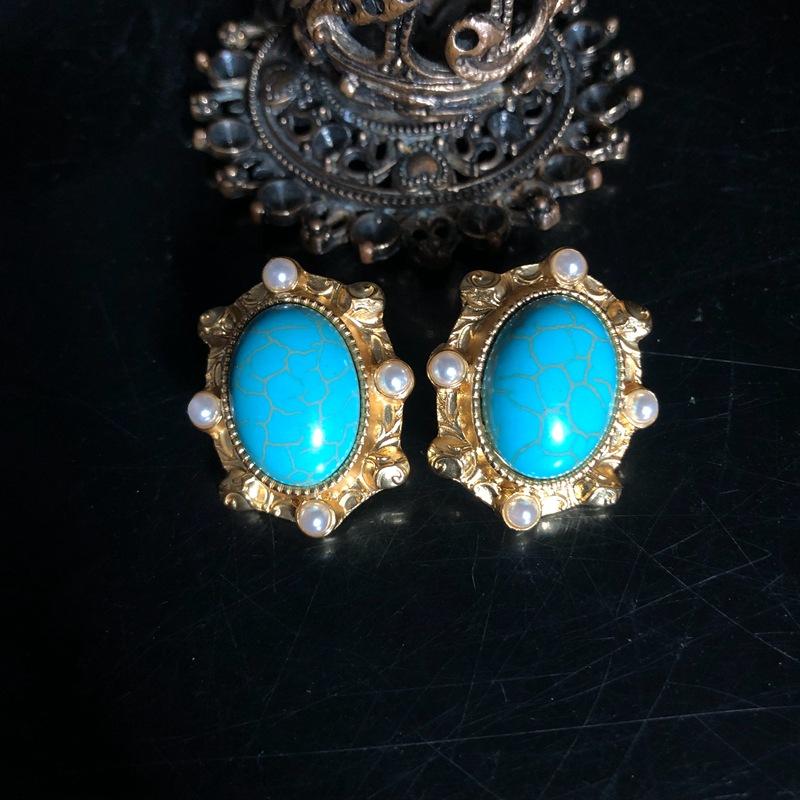 

Ретро Мода Бирюзовое Короткое Позолоченное Ожерелье и Серьги Элегантные и Универсальные Женские Украшения Turquoise earrings