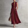 Spring 2026 Polyester Spliced Sleeveless Dress With Deep V Neck For Casual Wear