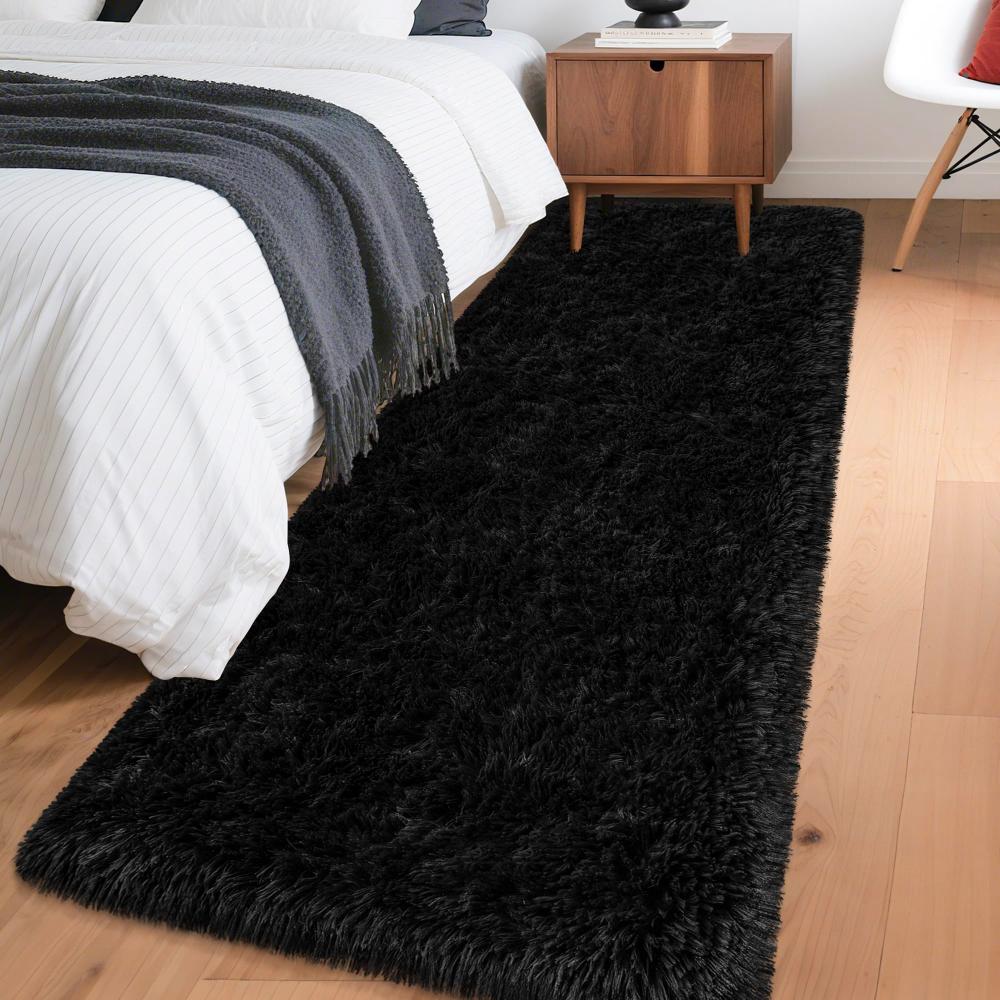 

VIKAMA Tie-Dye Plush Carpet Anti-Slip And Soft Bedroom Bedside Rug Corridor Children s Room Floor Mat Home Decoration 40x120cm 16x47inch чорний