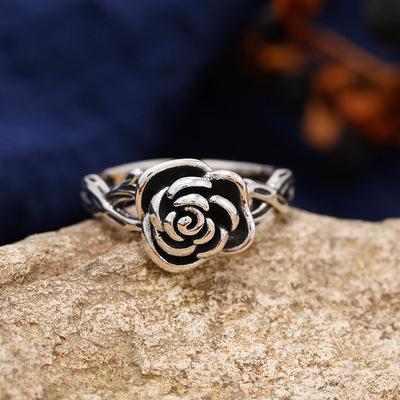 1Pcs Chinese retro style diamond-shaped hollow ring, peacock cloud motif, simple opening ring