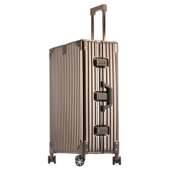 20" Aluminum-Magnesium Alloy Trolley Case - Unisex Metal Travel & Business Suitcase with Leather Accents