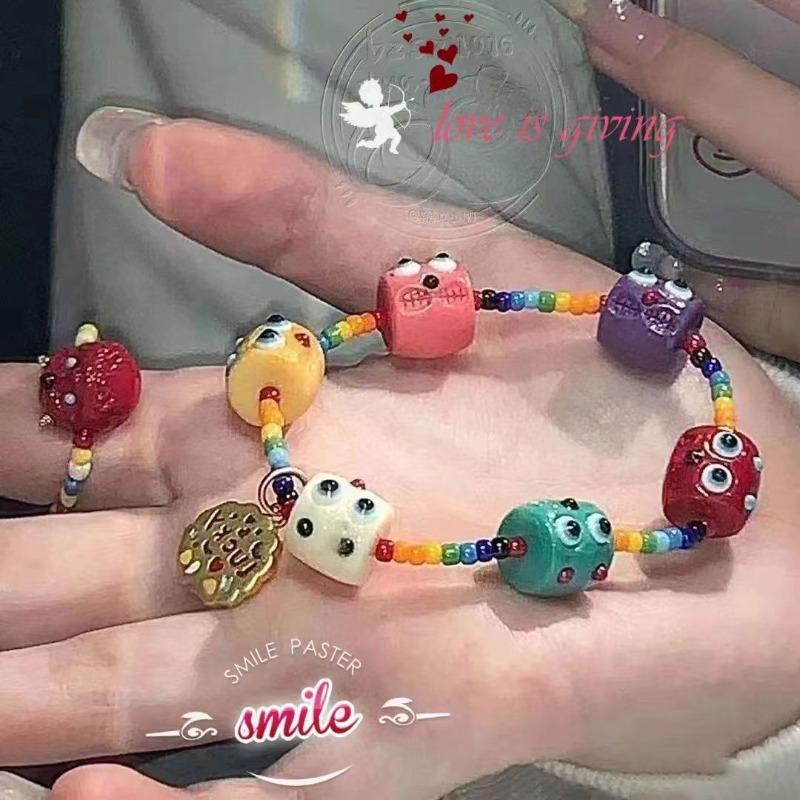 Summer Rainbow Beaded Freshly Designed Unique Cute Star Elastic Bracelet Handwear