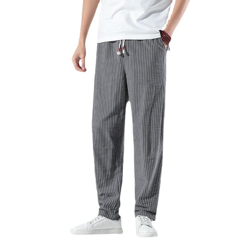 2023 Herrrandiga Harembyxor i Bomull-Linne - Kinesisk/Japansk Stil, Lös Passform, Trendiga, Stora Storlekar Bloomers.