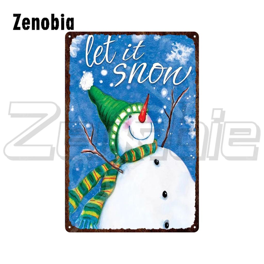 Christmas Metal Sign Santa Claus and Snowman Vintage Tin Sign Metal Plate Holiday Merry Christmas New Year Home Wall Decoration