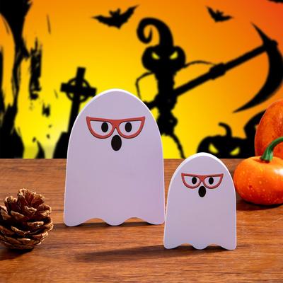 4pcs/set Creative Wooden Halloween Ghost Decor Cute Unique White Ghost Signs Cartoon Funny Ghost Tabletop Decorations Home