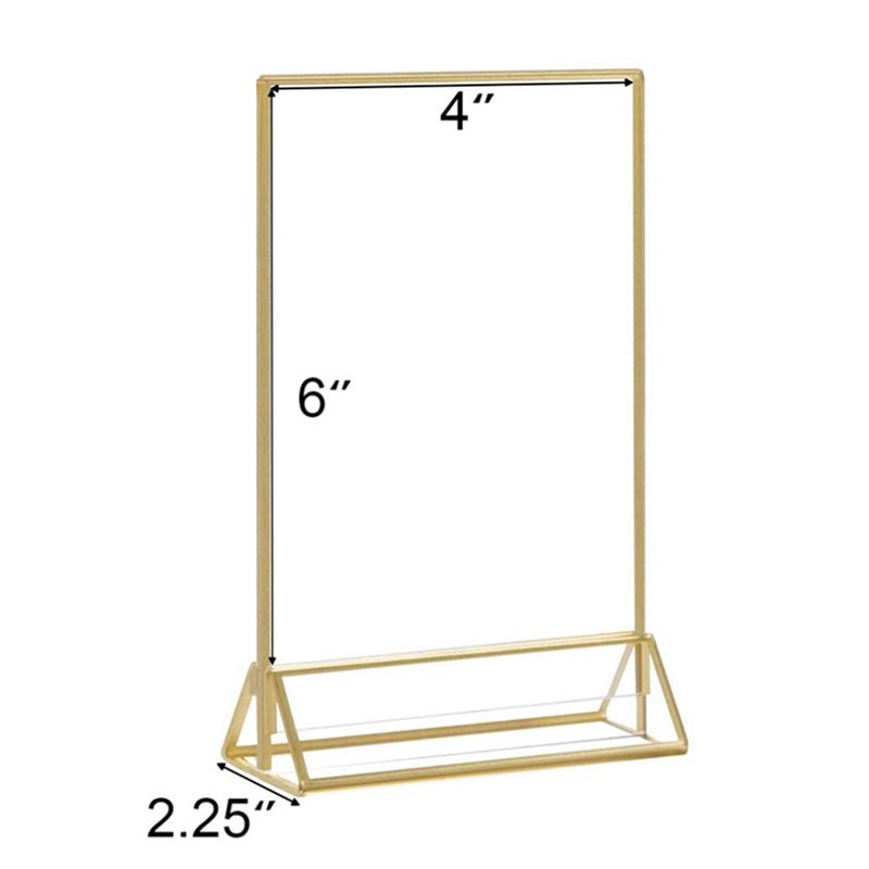 A84E-2X Acrylic Sign Holder Gold Picture Frame Double Sided Clear Display Stand, Gold Acrylic Frames For Home Shop Restaurant
