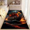 Area Rug, Norse Viking Longship Dragon Fire Lightning Sea Print, Man Cave Decor, Non-Slip Mat