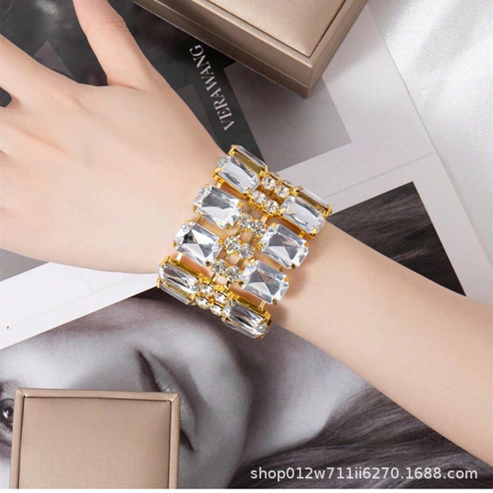 Exquisite Double Row Square Rhinestone Wedding Bracelet Bangle