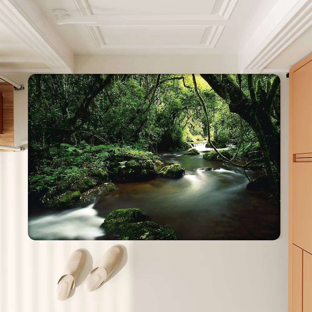 Rainforest Landscape Door Mat Anti-slip Absorb Water Long Strip Cushion Bedroon Mat Bedside Mats