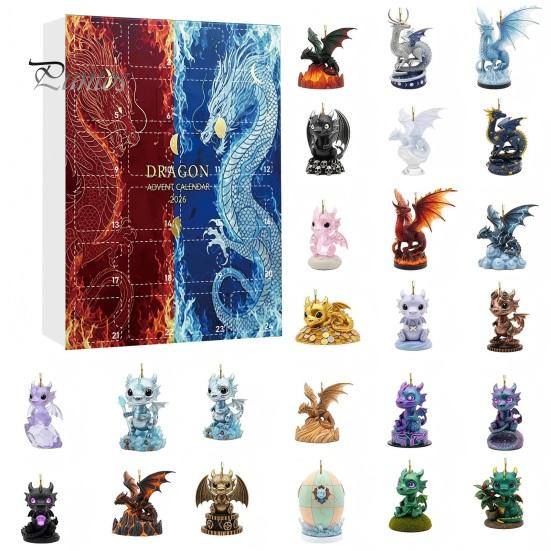 Fantasy Dragon Ornaments Advent Calendar, 2D Christmas Countdown Box with Calendar Acrylic Pendants, Festive Tree Hanging Decor, Holiday Gift Decor