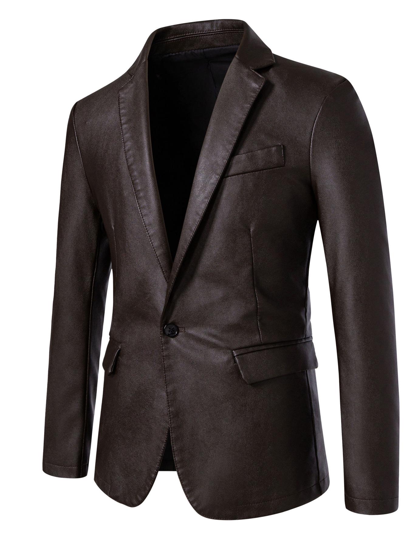 Men s Casual PU Leather Youth Suit Jacket 2XL кофейный