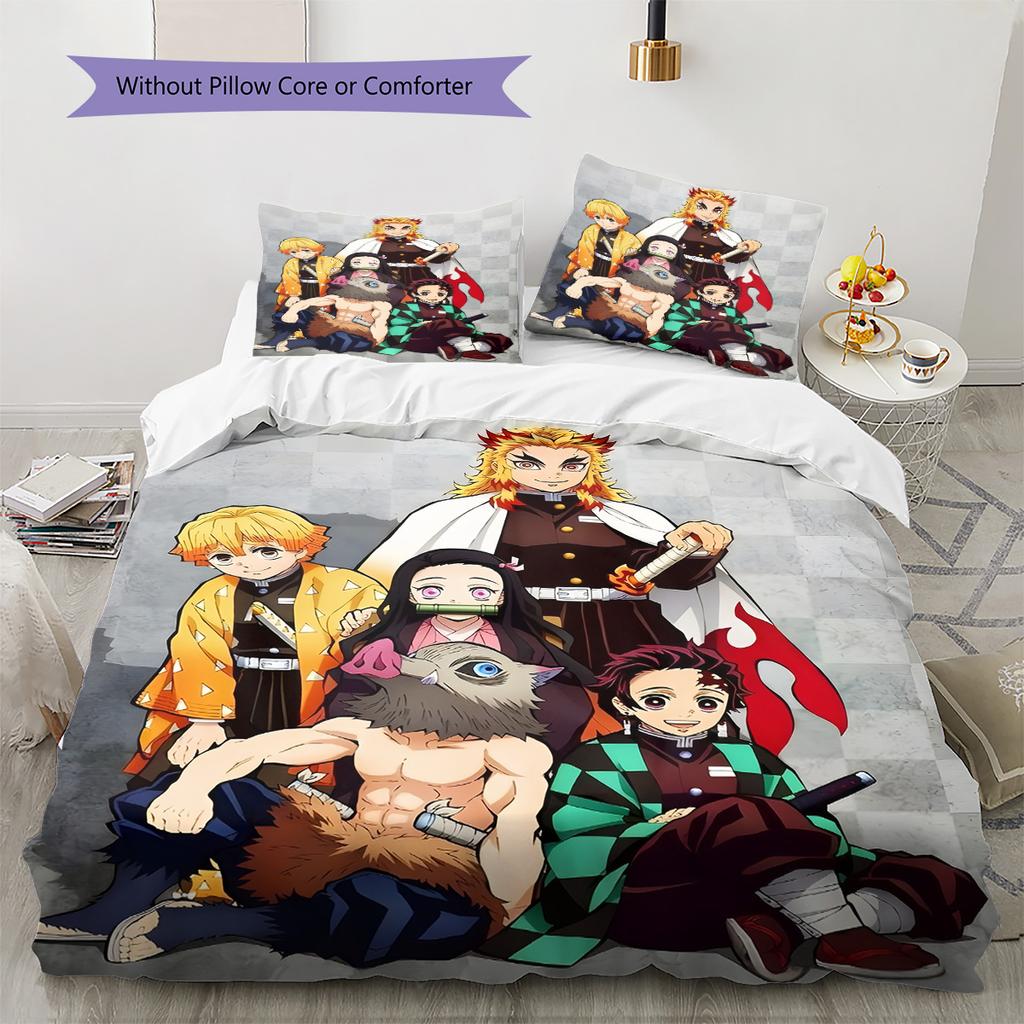 Demon Slayer Collection Bedding Set, 1 Duvet Cover & 2 Pillowcases, Home Bedroom, Perfect Gift for Anime Fans