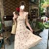 Retro Coffee Break Butterfly Lace Dress Women's Big Round Neck Waist Thin Ruffle Edge Long Dress Summer New