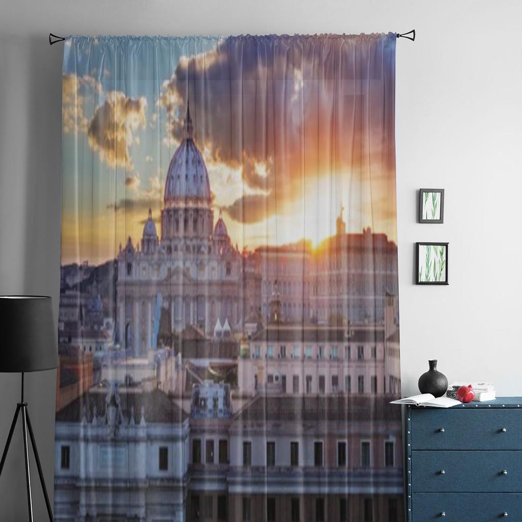 Stadtgebäude Landschaft Transparenter Vorhang für Wohnzimmer Schlafzimmer Voile-Vorhänge für Fenster Organza-Vorhänge Party Tüll-Drapierungen