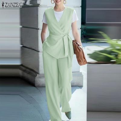 Women Sleeveless Vest Tops and Pants Casual Two Piece Suit Sets