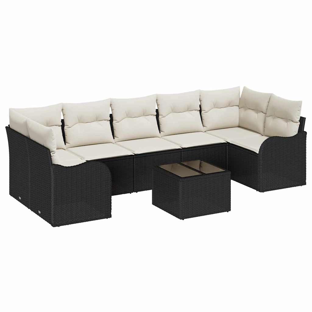 Garden Sofa Set with Cushions and Storage 8 pcs Black and Cream