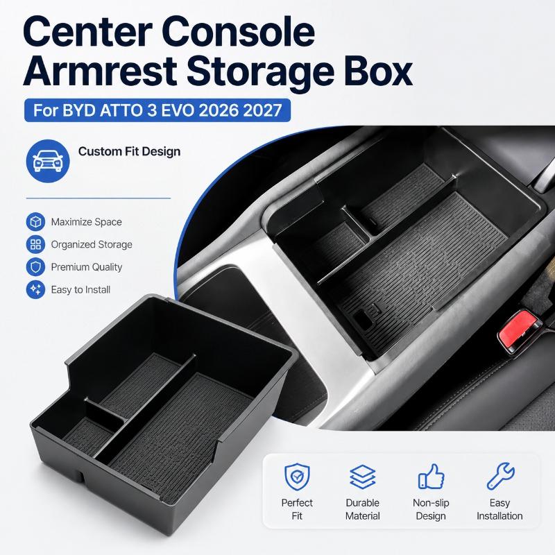 Armrest Storage Box,For BYD Atto 3 Evo Accessories 2026,Thickened Hard Plastic Anti-Vibration Pressure-Resistant Waterproof