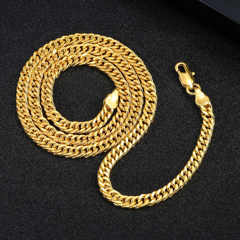 Temu 18K Gold Imitation 4MM Plated Flat Necklace - Popular Jewelry for Men & Women