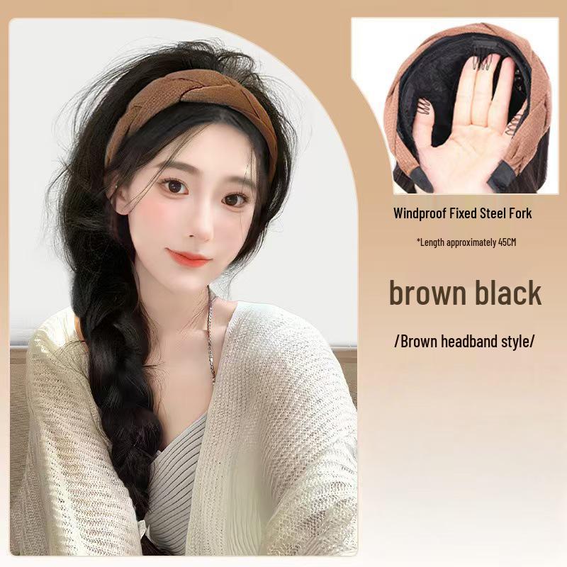 Women's Black Long Straight Headband Wig with Natural Volume, Korean Style.