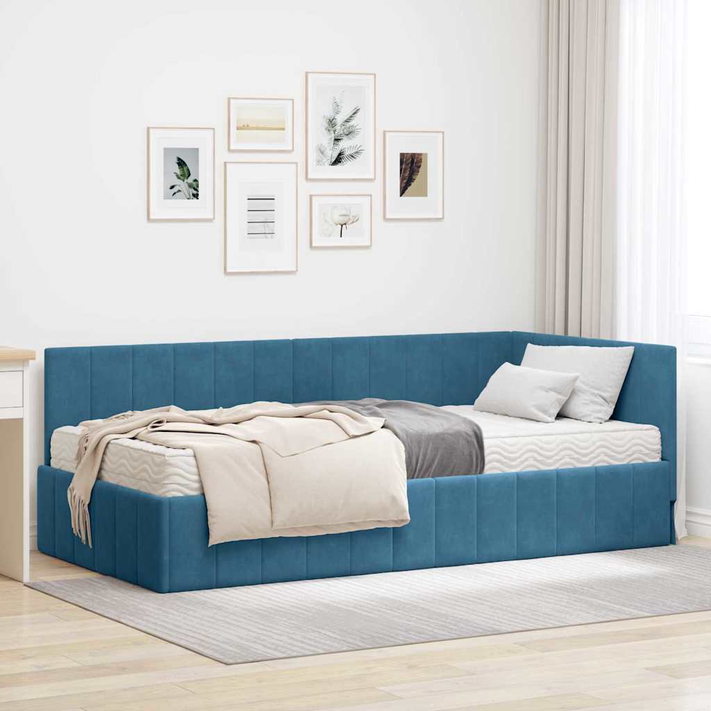 Corner Bed Frame with Mattress and Headboard 2 pcs Blue Velvet