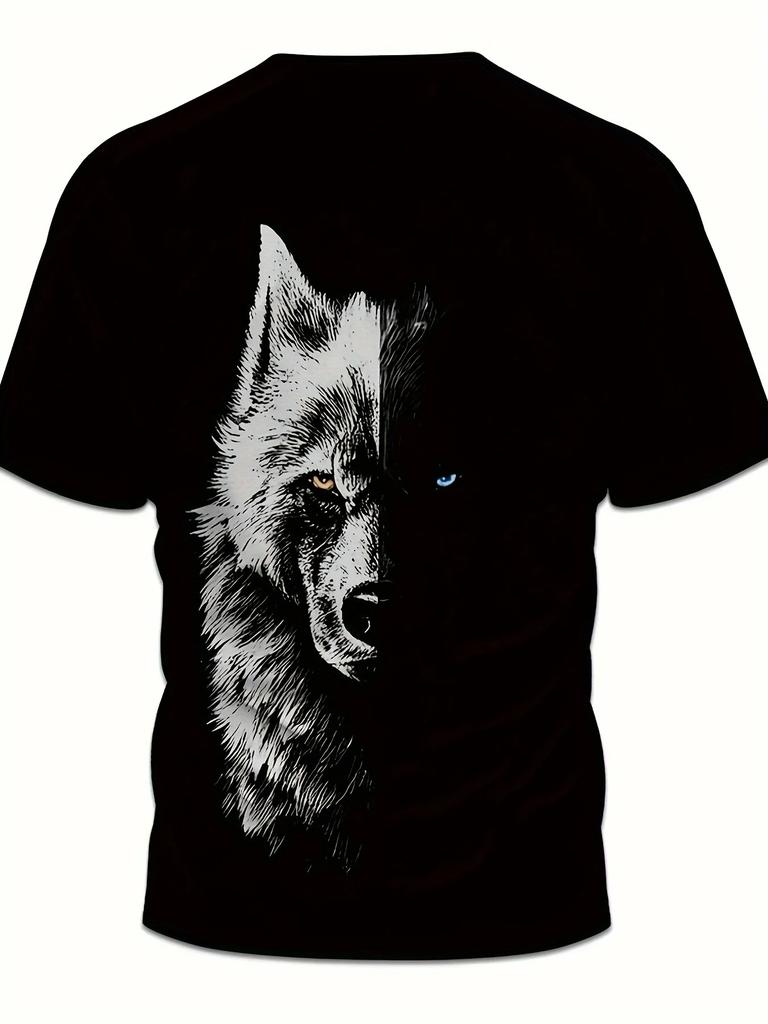 Wolf Creative 3D Print Stylish T-shirt For Men, Comfortable And Fashion Crew Neck Short Sleeve, Suitable For Daily Wear