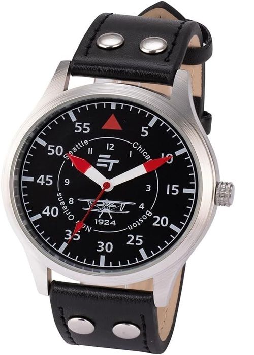 Analog Pilot Watch - EUROtops - Atlas - Red Hands - Black Dial - Quartz Movement