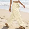 Women Striped High Waist Wide Leg Drawstring Pants Loose Fit Straight Casual Trousers with Pockets for Daily Wear
