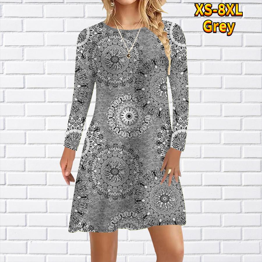 

Женское повседневное платье с принтом «Калейдоскоп» Платья для женщин с круглым вырезом и коротким рукавом Платье размера плюс S серый