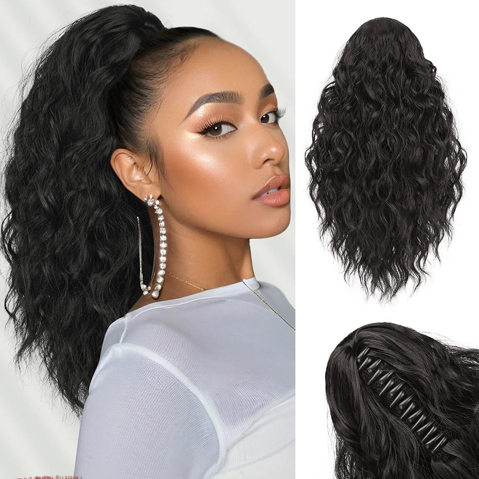 

14Inch Synthetic Short Curly Claw Clip in Ponytail Hair Extension Daily Use Blonde Black Blonde Fluffy Hairpiece for Women