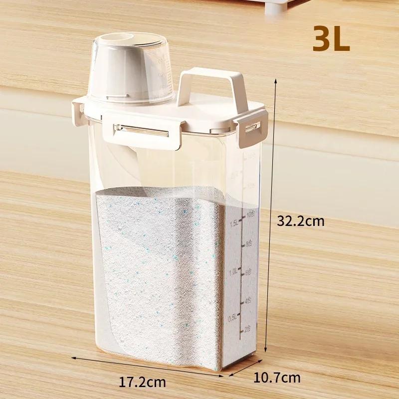 Portable Airtight Storage Jar for Laundry - Washing Powder & Liquid Dispenser with Measuring Cup Efficient Laundry Organizer