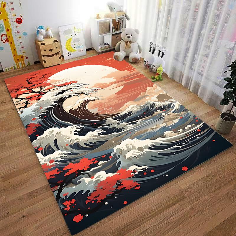 Stunning wave carpet with vivid sunset colors Suitable for use as an anti-slip game mat for living room and bedroom sofas