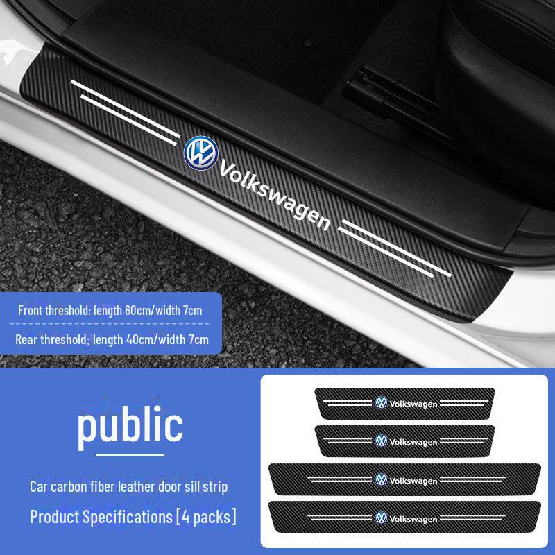 Protezione Soglia Porta Auto - Pelle Fibra di Carbonio Antigraffio Pedale di Benvenuto con Logo Volkswagen, 4 strips