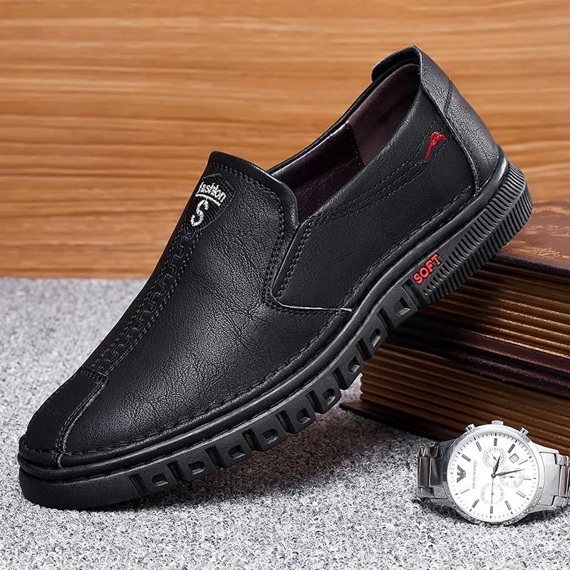 2025 Men's Genuine Leather Shoes Summer Breathable Slip On Business Casual Flats Loafers for Men Classic Moccasins Driving Shoes