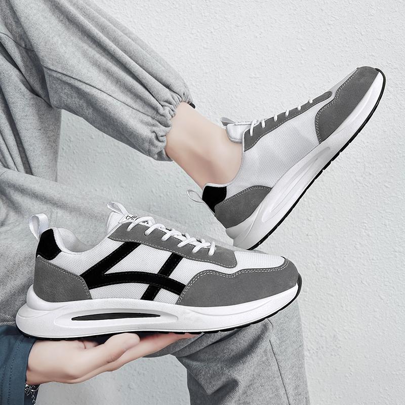 Men’s Jogging Sports Shoes Street Style Khaki Running Sneakers Mesh Retro Grey Plus Size Skate Board Shoes
