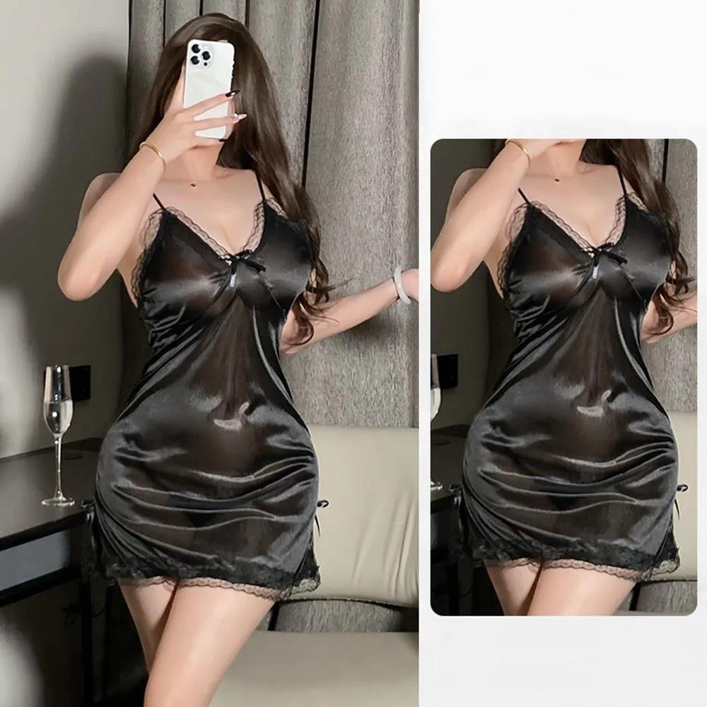 Sexy Lingerie  Dress For Women, Thin Lace, Subtly Slit, Sleepwear Set.