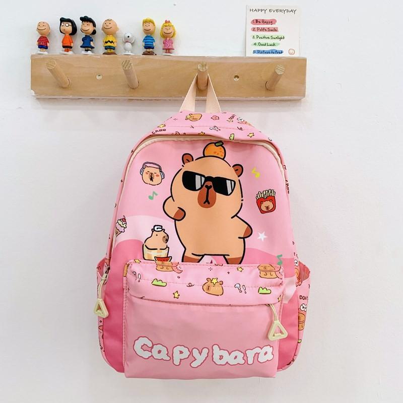 

Kids Kindergarten Capybara Backpack Large Capacity Unisex Boys Girls Bag School Pink