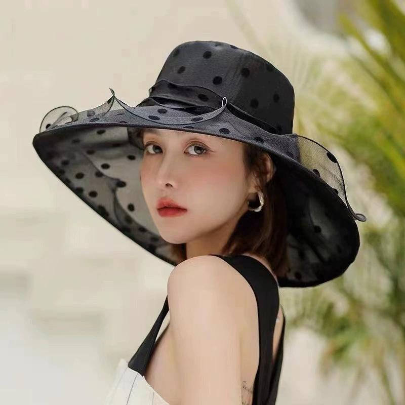 1 Stück Kentucky Derby Organza Kirchenhüte mit breiter Krempe Rüschen Blume Damen Netz Sonnenhut