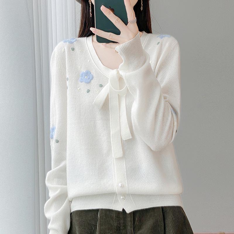 Pastoral Retro Sweet Knit Cardigan - Loose, Soft V-neck Lace Fluffy Silk Wool Sweater