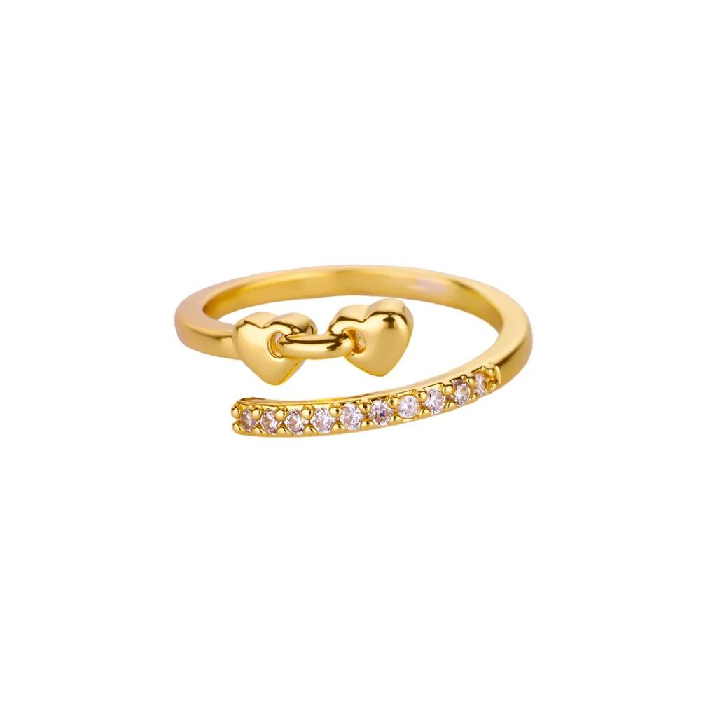 Pink Zircon Heart Rings For Women Gold Plated Stainless Steel Adjustable Heart Ring 2026 Trend Wedding Aesthetic Jewelry Gift