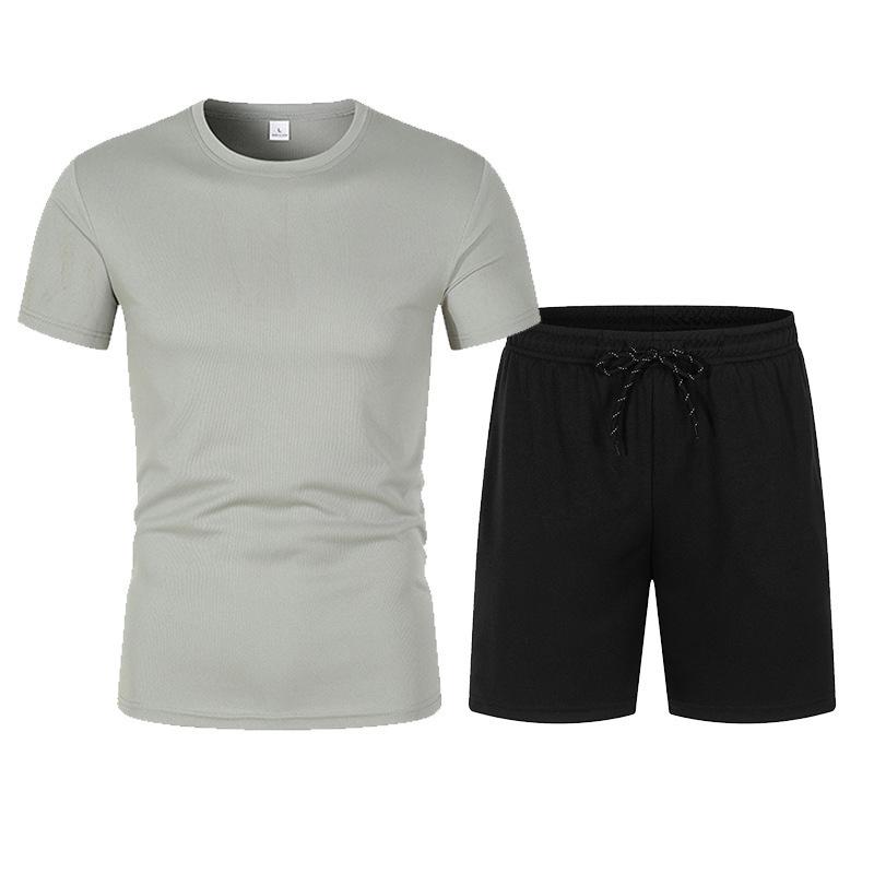 Men's Summer Mesh Basketball Set: Breathable Short Sleeve Tee + Solid Color Shorts