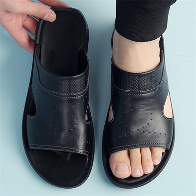 Fashion Slippers for Men Fashion Cowhide Leather Slipper Outdoor Leisure Beach Slippers Men's Flat Slippers Summer Holiday Roman Sandals