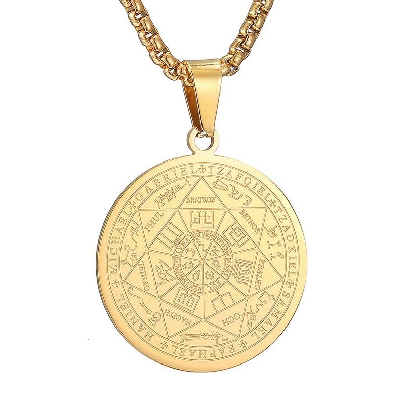 

Pendant Religious Scripture Seven Angels Seal Tag Rune Round Card Mysterious Necklace 50CM