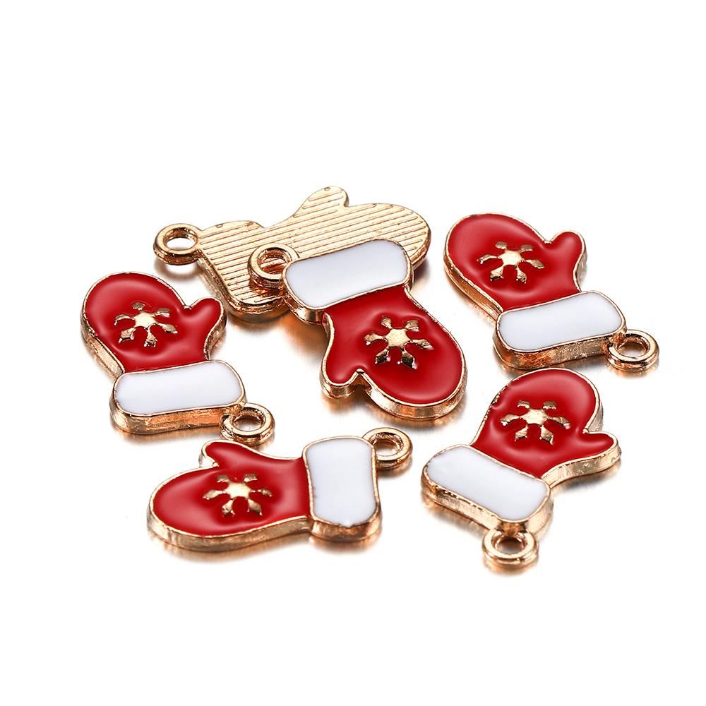 10Pcs Christmas Charms Pendants Enamel Bracelet Party Home Metal Craft Decoration Tree Hanging DIY Jewelry Making Accessories