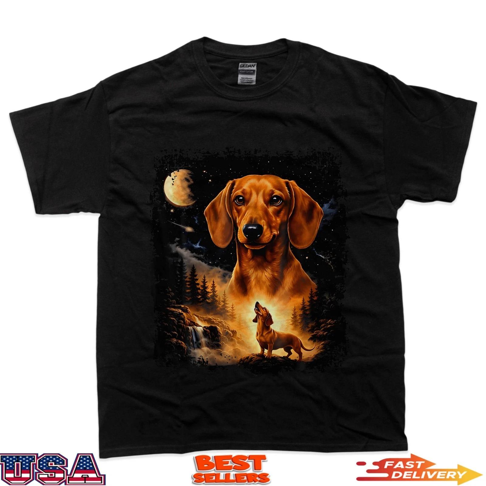 Vintage 90S Dachshund Howling At The Moon Wiener Dog Mom T-Shirt S